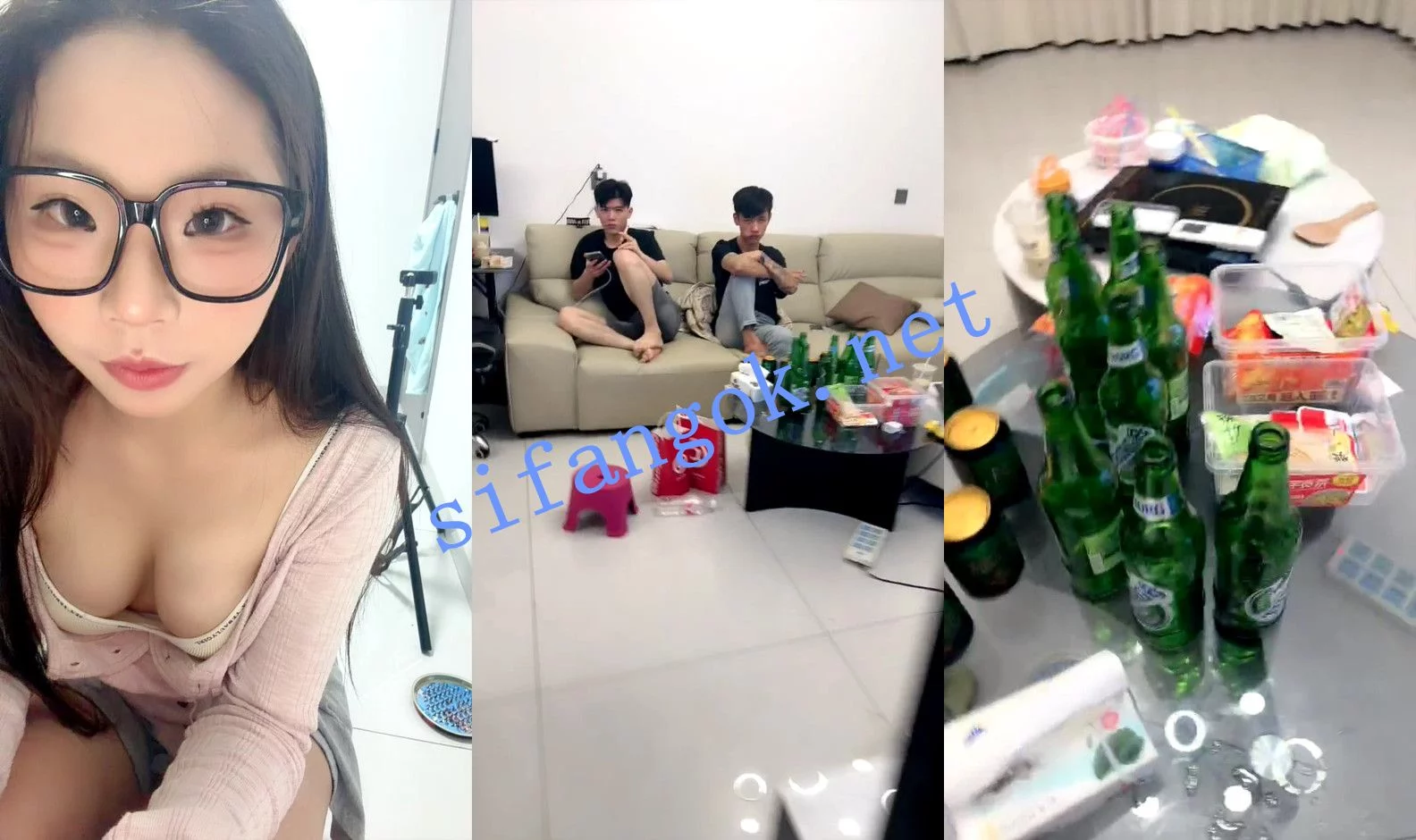 ⚡ 07清纯美少女 和两个男生在家喝酒!喝醉后直播打炮! 图 01